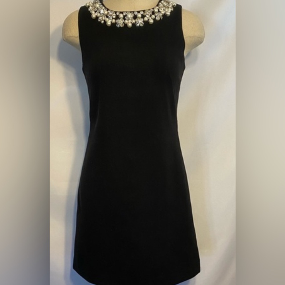 White House Black Market Black Dress with rhinestone and pearl Embellished Neck - Picture 11 of 11